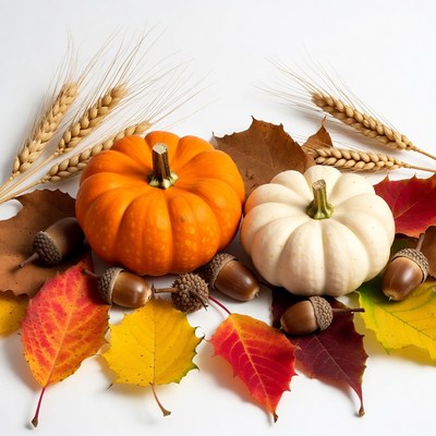 Orange and White Pumpkins with Acorns