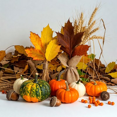 Autumn Thanksgiving Pumpkins and Leaves