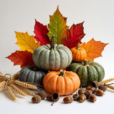 Autumn Pumpkins with Leaves and Acorns