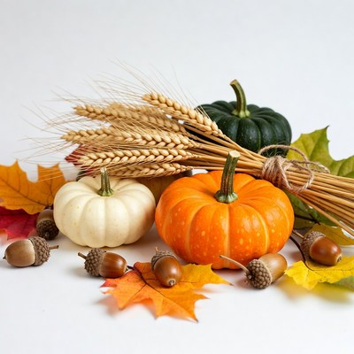 Autumn Pumpkins Wheat Acorns Leaves