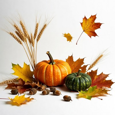 Autumn Pumpkin Acorns Wheat Leaves