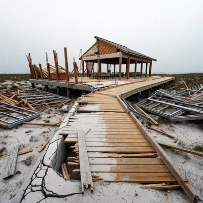 Damaged Wooden Pier and Gazebo