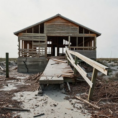 Abandoned Wooden Beach House on Stilts