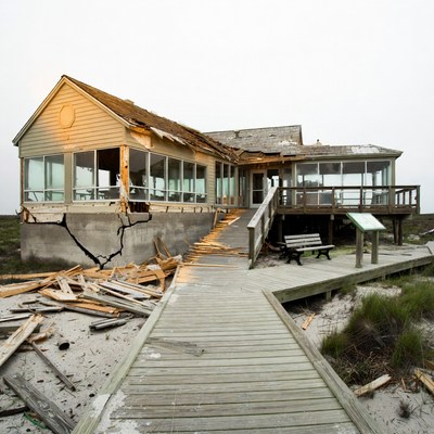 Hurricane-Damaged Beach House on Boardwalk