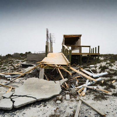 Destroyed Wooden Pier After Hurricane