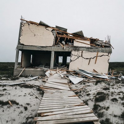 Destroyed Concrete House After Storm