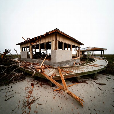 Destroyed Wooden Pier After Hurricane