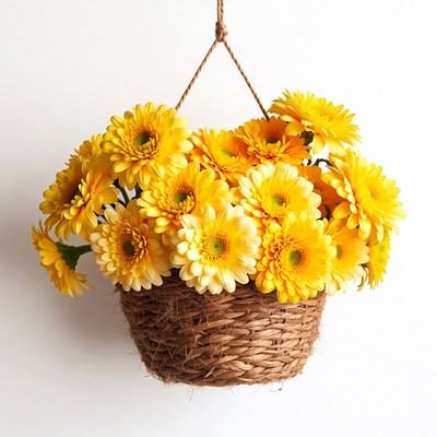 Yellow Gerber Daisies in Hanging Basket