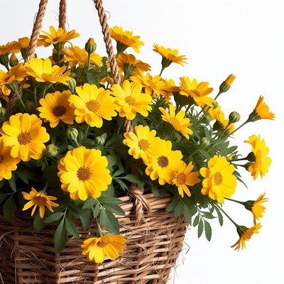 Yellow Daisies in Hanging Basket