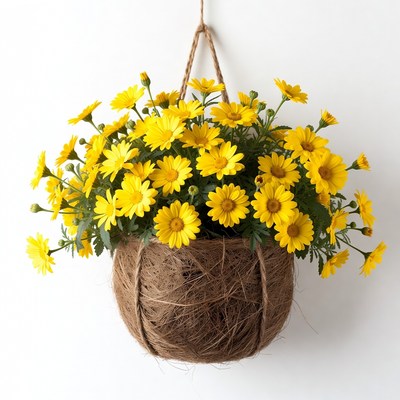 Yellow Daisies in Hanging Basket