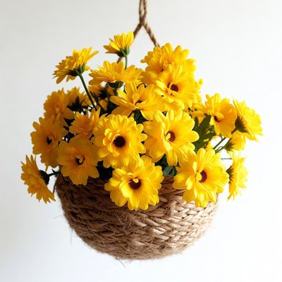 Yellow Daisies in Hanging Basket