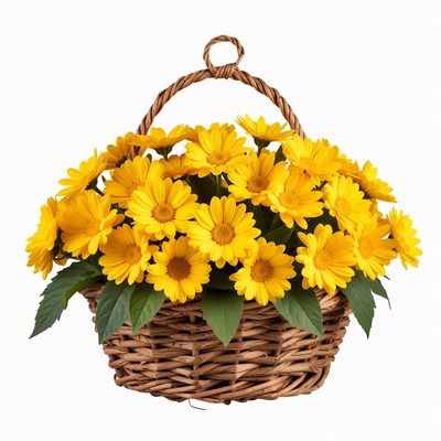 Yellow Daisies in Wicker Basket