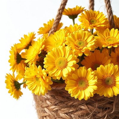 Yellow Daisies in Wicker Basket