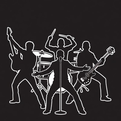 Rock Band Silhouettes Playing Instruments