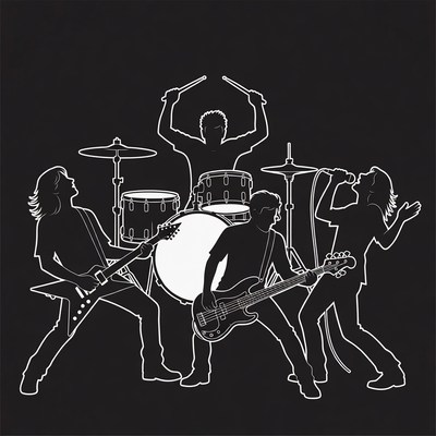 Rock Band Silhouette Playing Instruments
