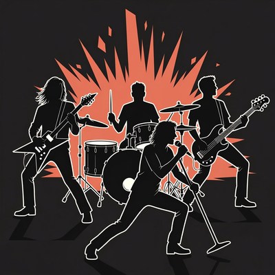 Rock Band Silhouettes Performing Live
