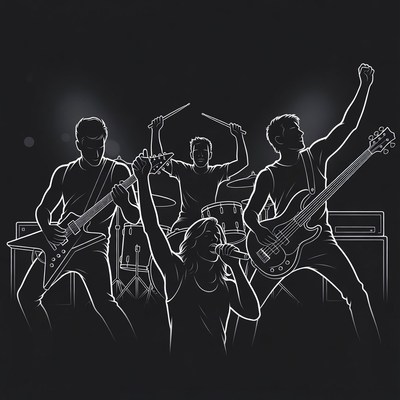Rock band performing on stage silhouette