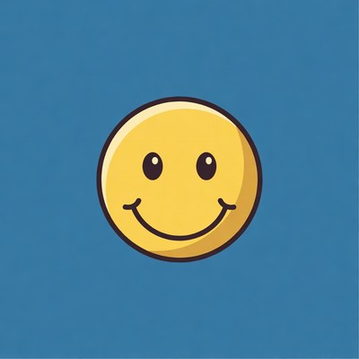 Smiling Yellow Emoticon on Blue Background