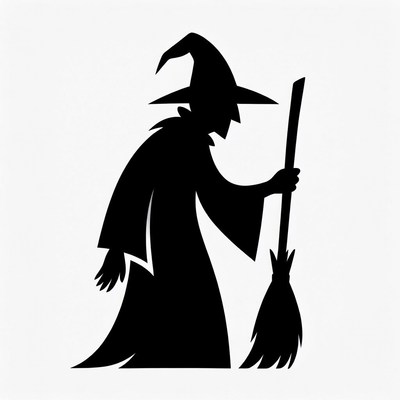 Silhouette Witch Holding Broom