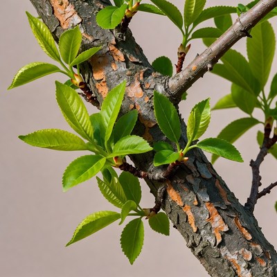 Tree branch with fresh green leaves