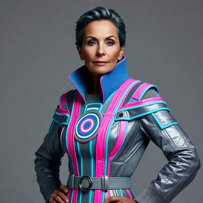 Woman in futuristic pink jacket