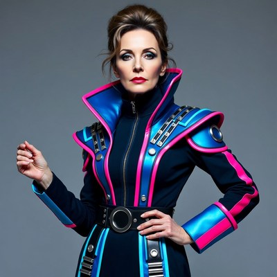 Woman in futuristic blue jacket