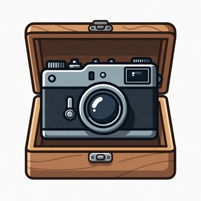 Vintage Camera in Open Wooden Case