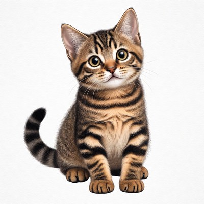 Cute tabby kitten on white background