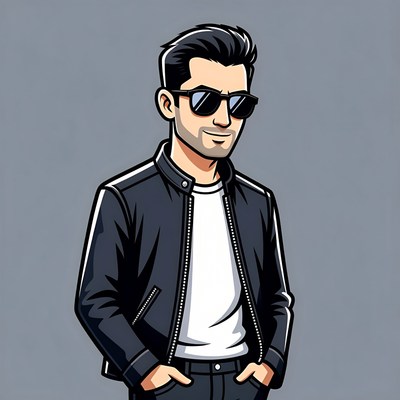 Cartoon man in leather jacket and sunglasses