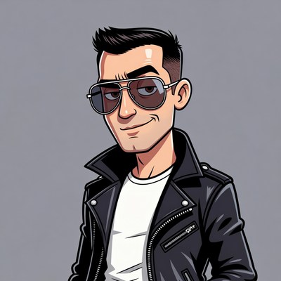 Cartoon man in sunglasses and leather jacket
