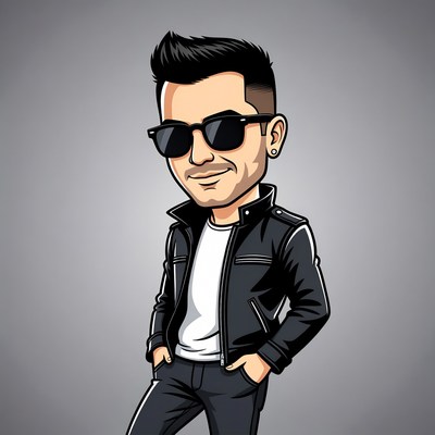 Cartoon man in leather jacket and sunglasses
