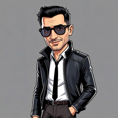 Cartoon man in leather jacket and sunglasses