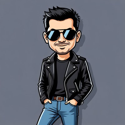 Cartoon man in leather jacket and sunglasses