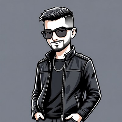 Cartoon man in leather jacket sunglasses