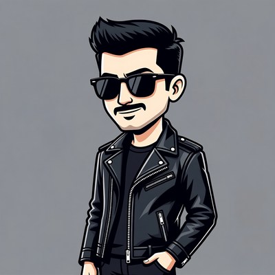 Cartoon man in leather jacket and sunglasses
