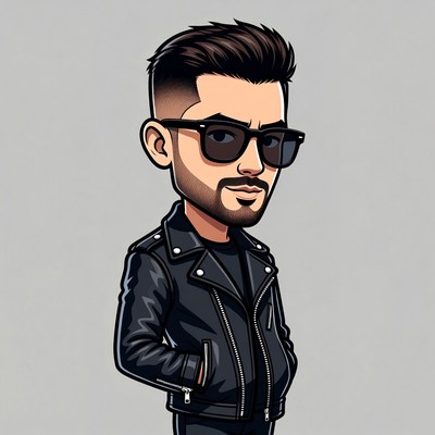 Cartoon man in leather jacket and sunglasses