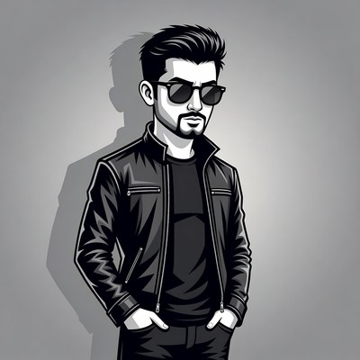 Stylish man in leather jacket illustration