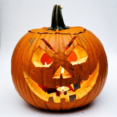 Carved Jack-o'-lantern Pumpkin with Candle