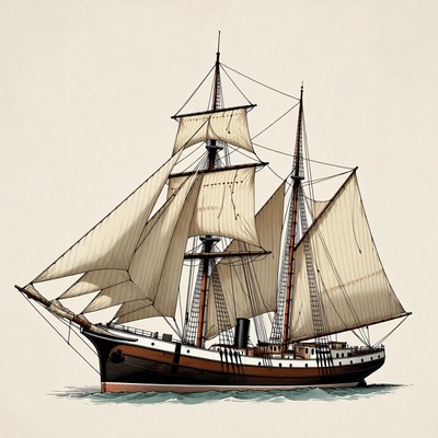 Sailing Ship with Steam Engine