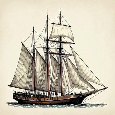 Sailing Ship with Full Sails