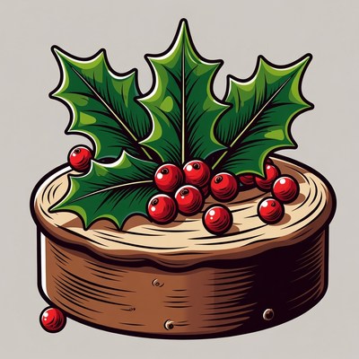 Holly Cake Christmas Illustration