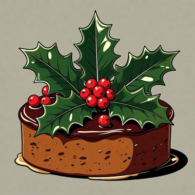 Holly Cake on Isolated Background