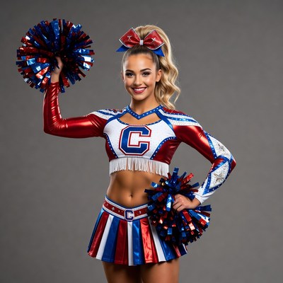 Blonde cheerleader with pom poms