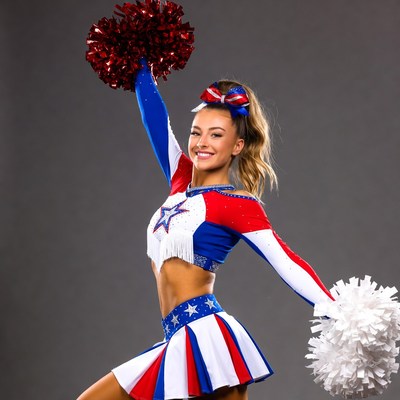 Cheerleader with pom poms