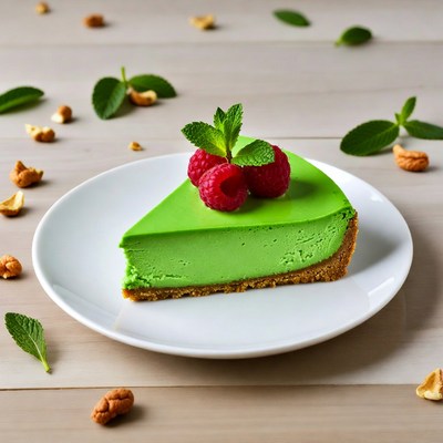 Green Cheesecake with Raspberries