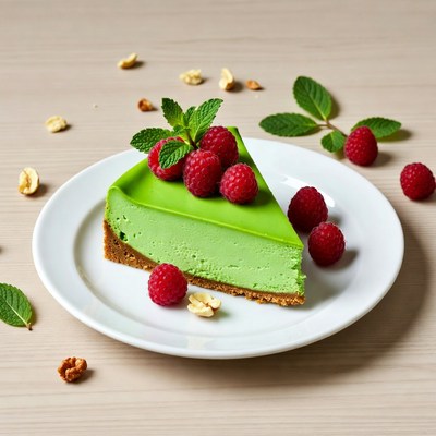 Green Cheesecake with Raspberries