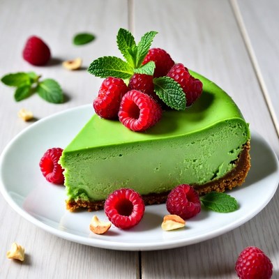 Green Cheesecake with Raspberries