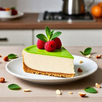 Green Matcha Cheesecake with Raspberries