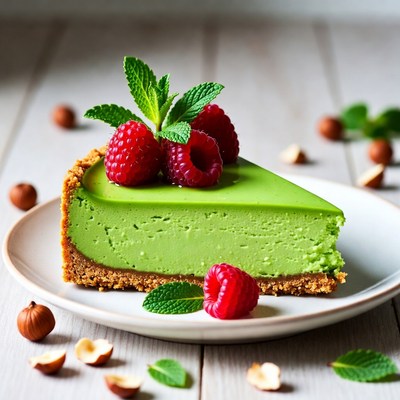 Green Cheesecake with Raspberries and Mint