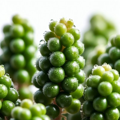 Green grapes cluster with water droplets